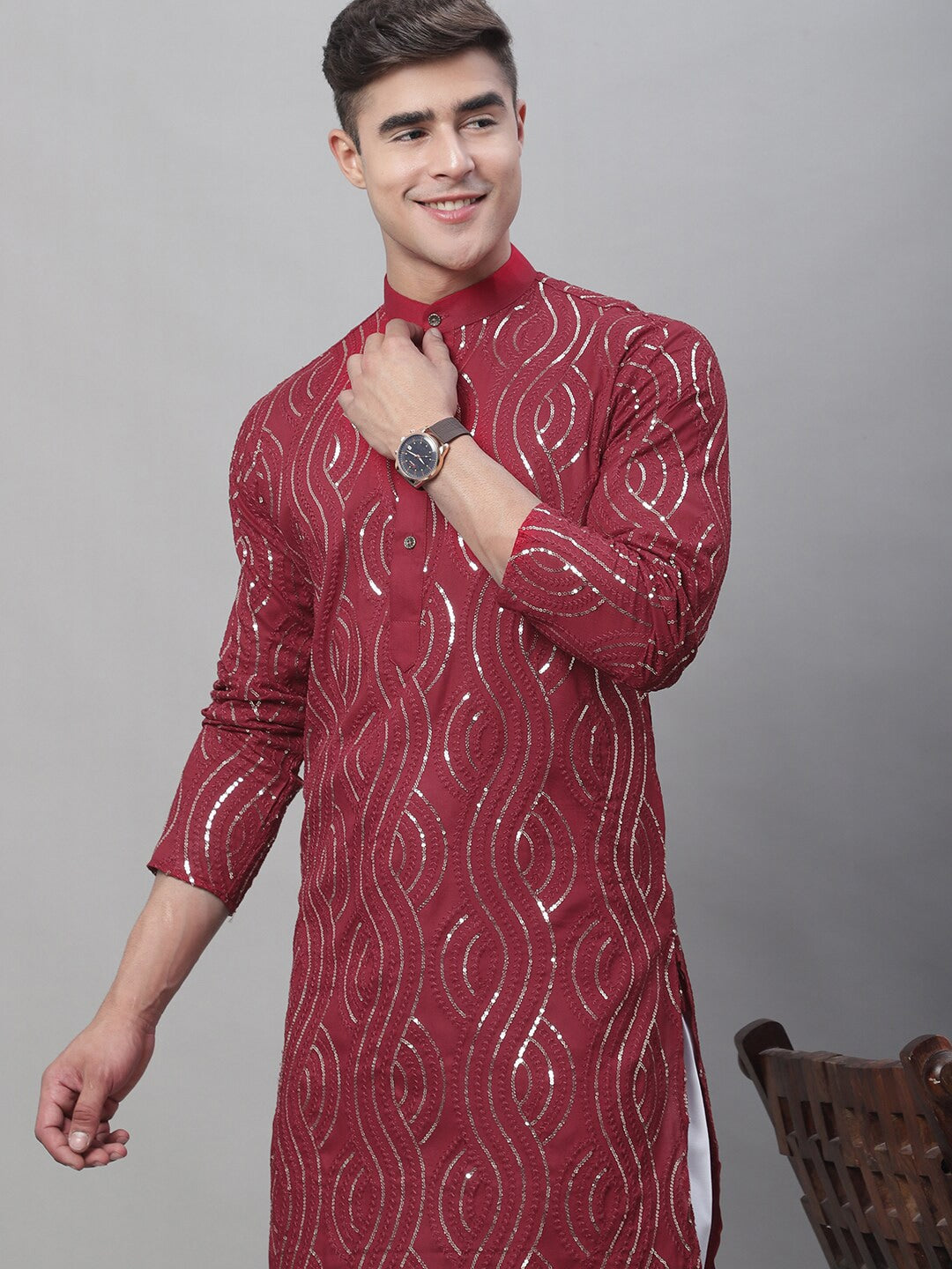 Sojanya Ethnic Motifs Embroidered Sequinned Pure Cotton Kurta