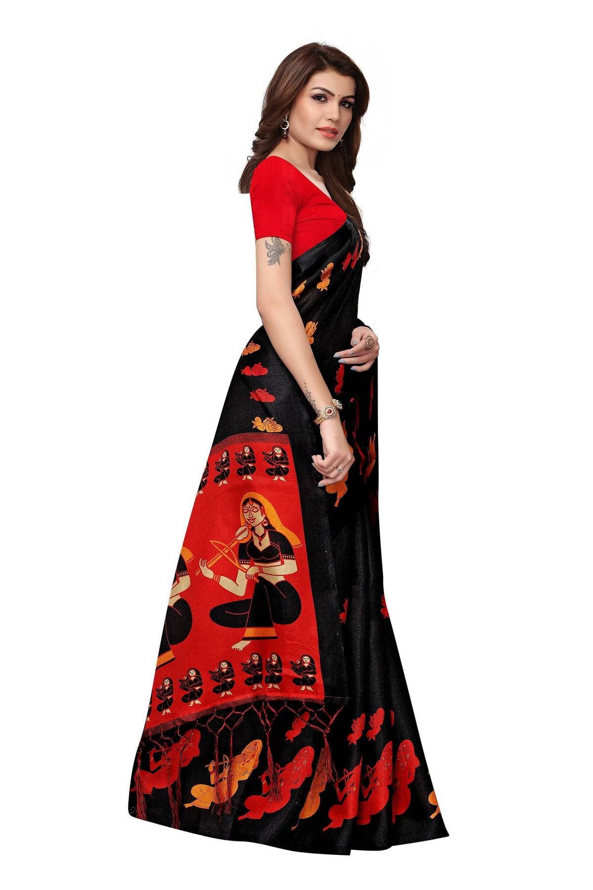 Vamika Black & Red Kalamkari With Jhalar Khadi Silk Saree