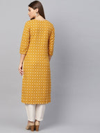 Yufta Women Mustard Yellow & Off-White Block Print Kurta with Trouser