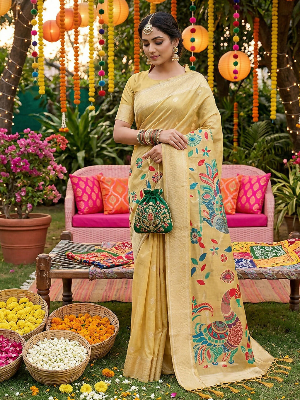 Shree Shyam Fashion Yellow Linen Cotton Saree - Distacart