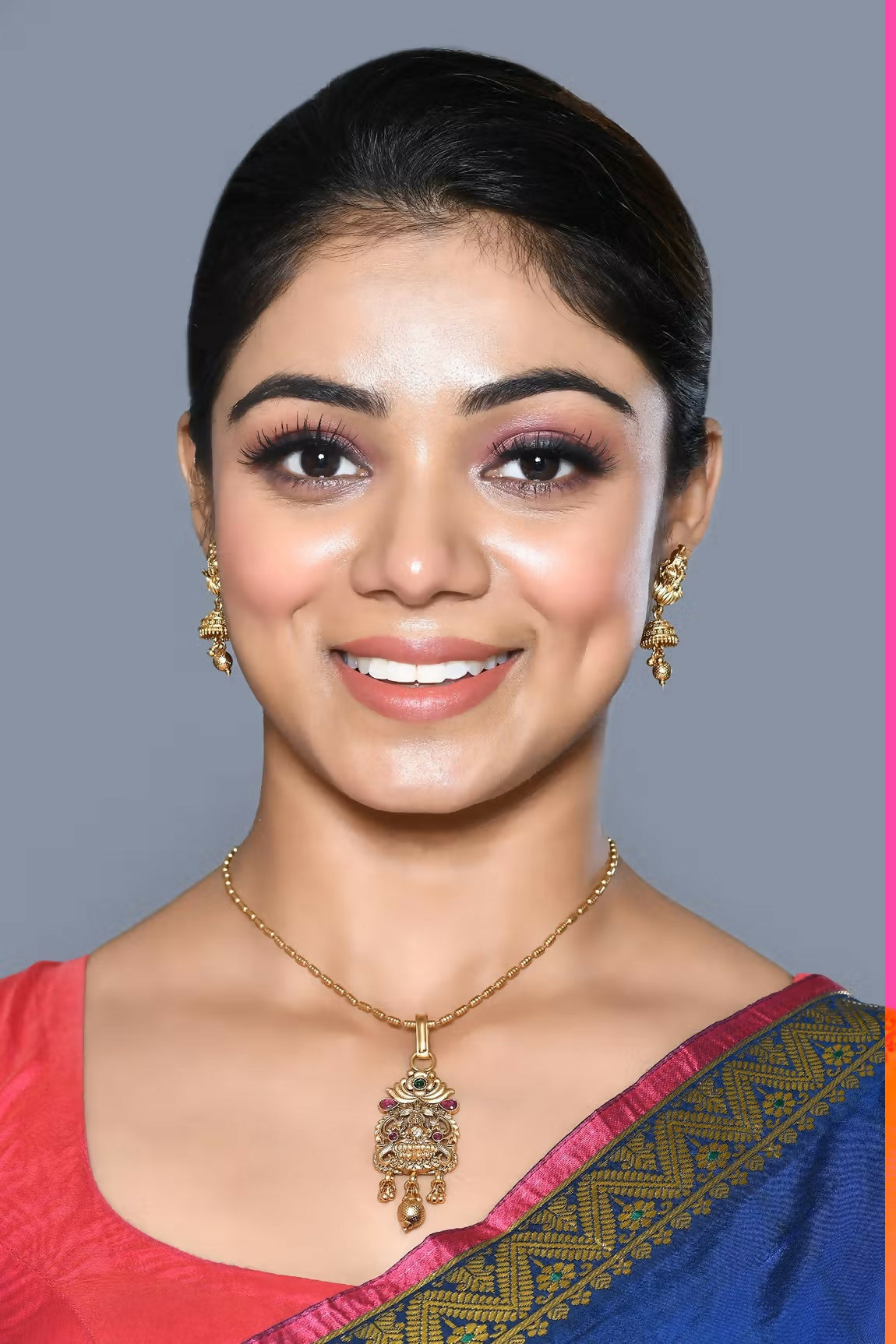 Joban Fashion Women Golden Ruby Green Pendant Set With Earrings