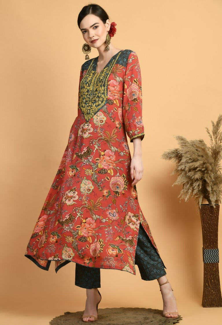 Joban Fashion Red Maslin Kurta Set