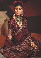Joban Fashion Maroon Art Silk With Fine Viscose Border Ajrak Full Body Print With Soft Finish Saree - Distacart