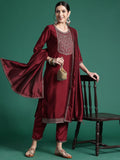 Indo Era Ethnic Motifs Yoke Design Sequinned Kurta with Trousers & Dupatta - Distacart