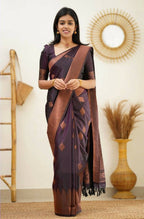 DEIANA'S Beautiful Designer Golden zari Soft Lichi Silk Saree - Wine