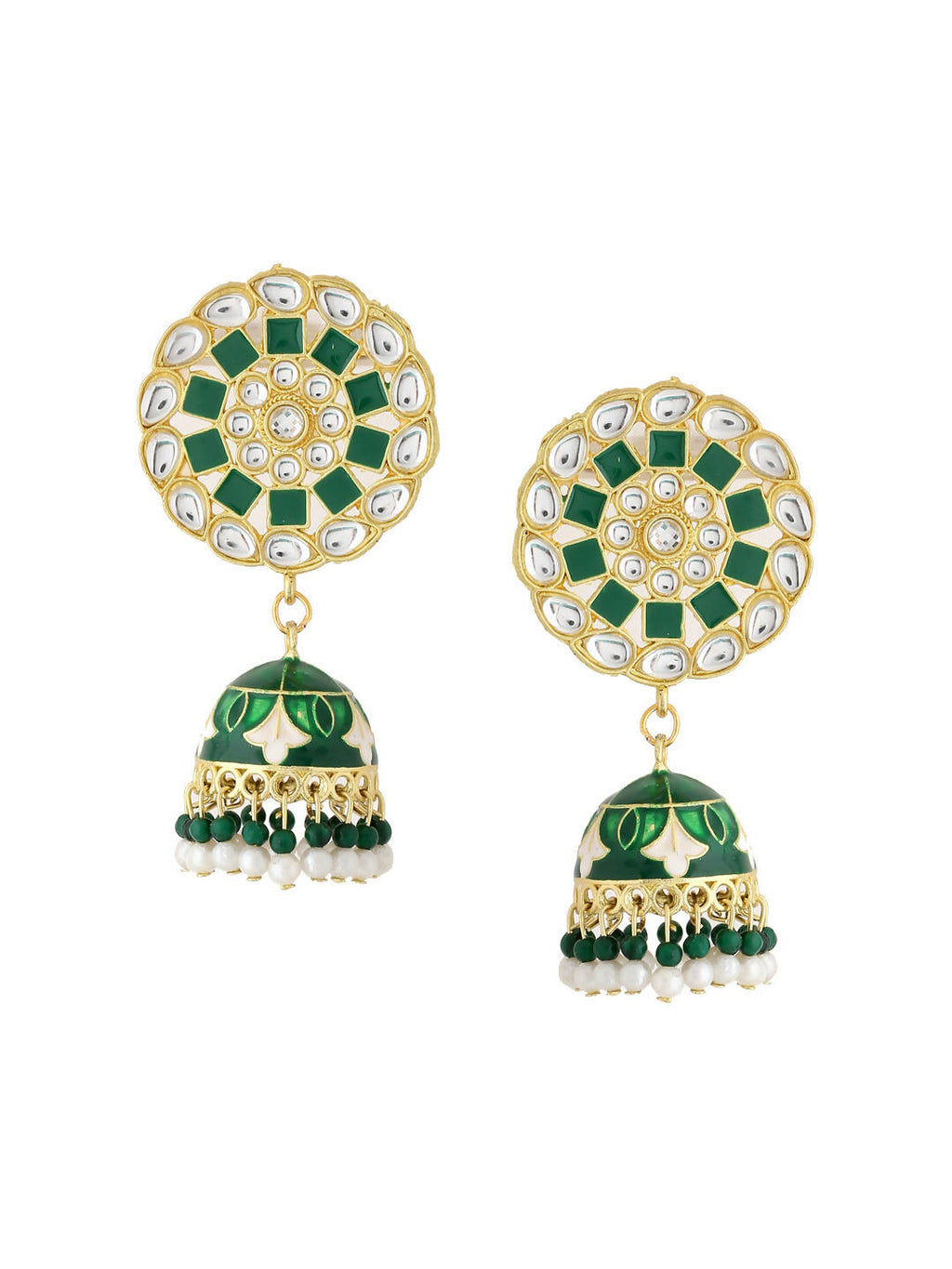 NVR Women Gold Plated Green Dome Shaped Meenkari Jhumkas Earrings - Distacart