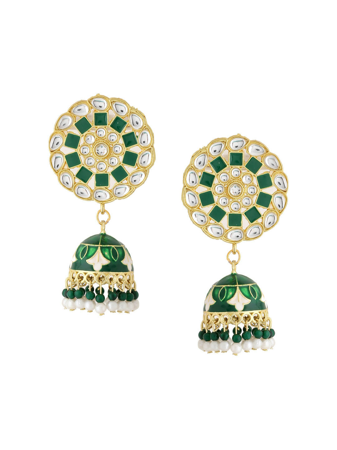 NVR Women Gold Plated Green Dome Shaped Meenkari Jhumkas Earrings - Distacart