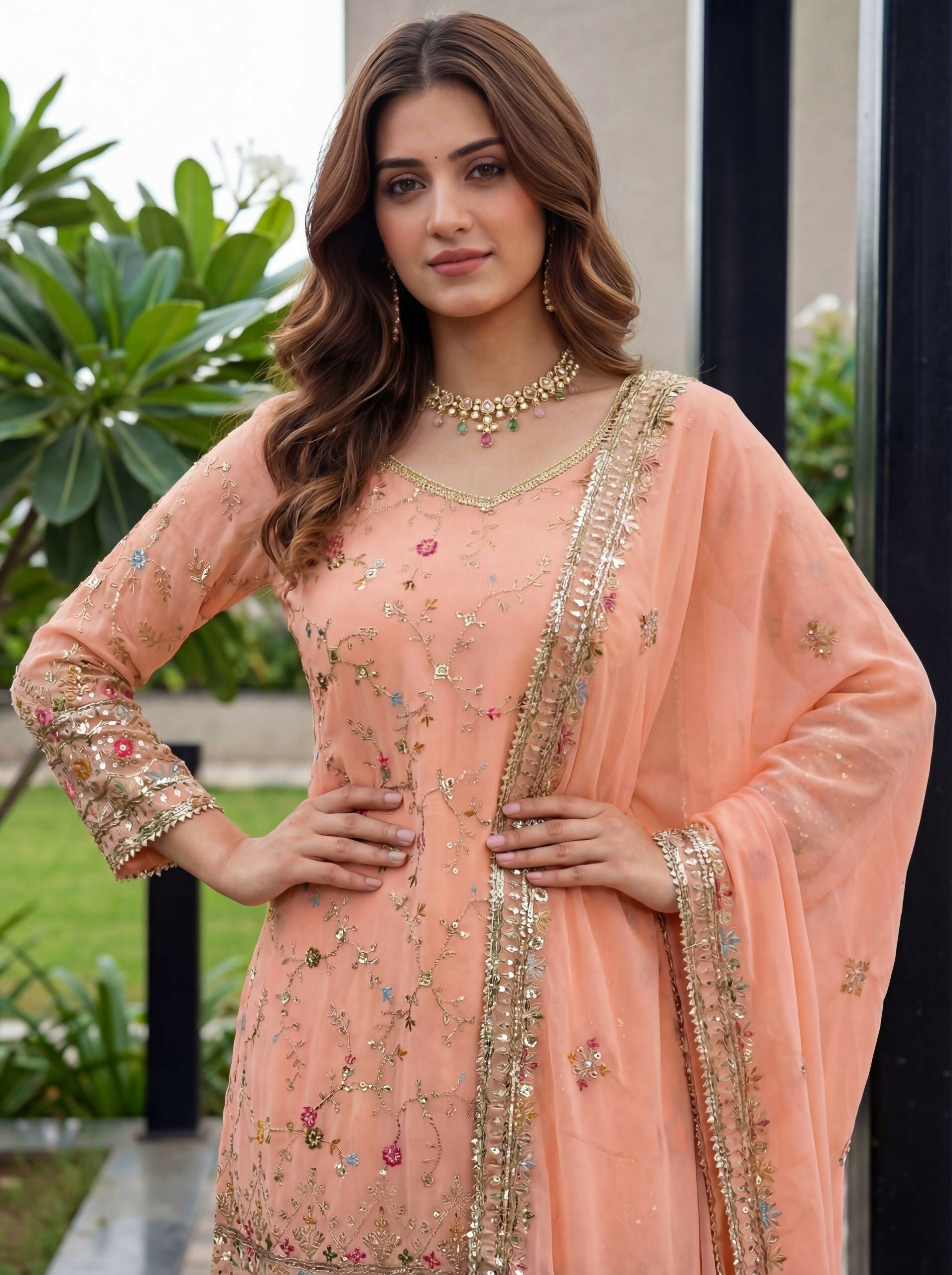 Joban Fashion Orange Georgette Embroidered Sharara Set - Distacart