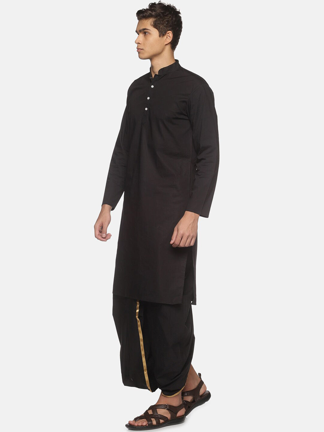 Sethukrishna Men Black Pure Cotton Kurta with Dhoti Pants - Distacart