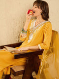 Indo Era Floral Yoke Design V-Neck Straight Kurta With Trousers & Dupatta - Distacart
