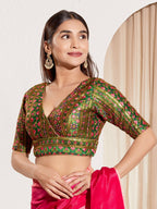 Joban Fashion Bottle Green Mulberry Silk Padded Blouse With V Neck Elbow Sleeves - Distacart