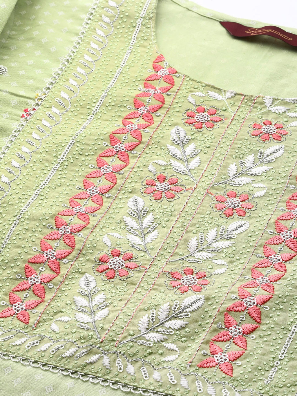 Sangria Women Green Floral Printed Thread Work Floral Kurta