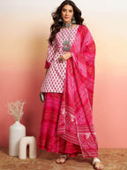 Sangria Floral Printed Pure Cotton Kurti With Sharara & Dupatta