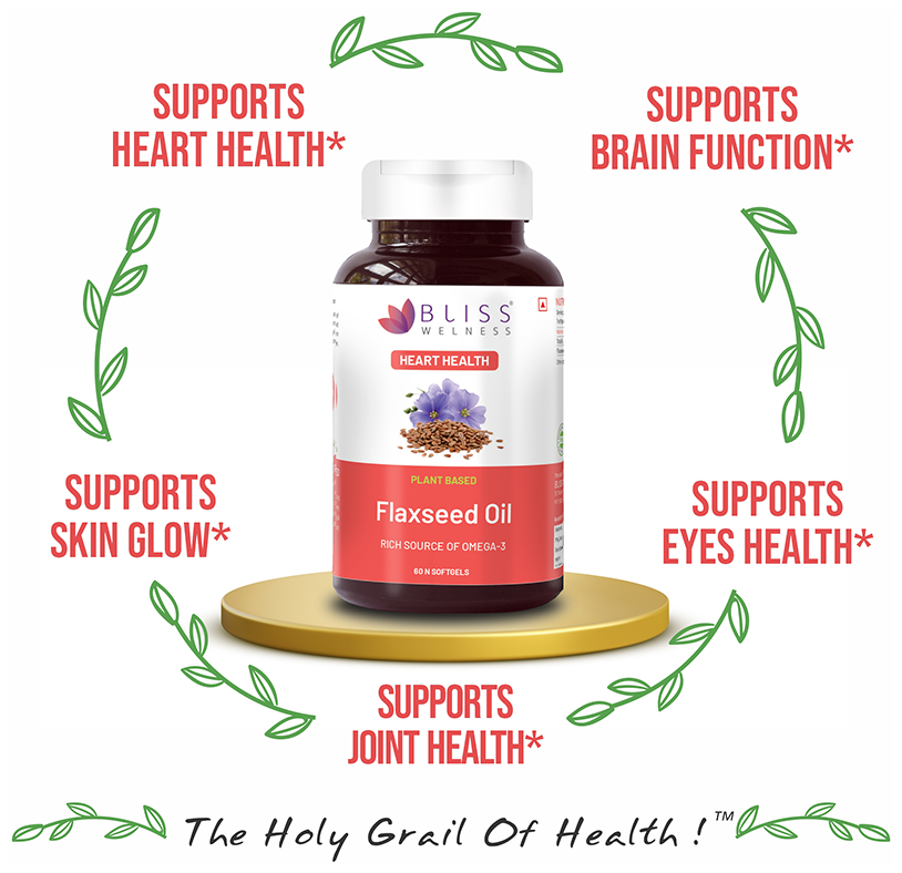 Bliss Welness Cardiovascular Health Flaxseed Oil High Potency Omega-3 Softgel Capsule