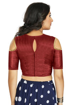 Aastha Fashion Women's Maroon Art Silk Cold Shoulder Sleeve Readymade Blouse