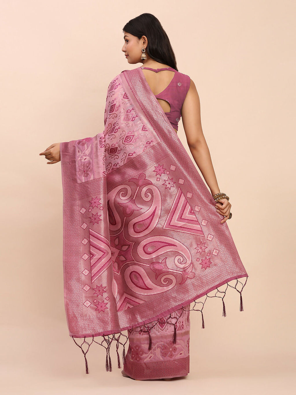 Shree Shyam Fashion Linen Cotton Light Pink Saree - Distacart
