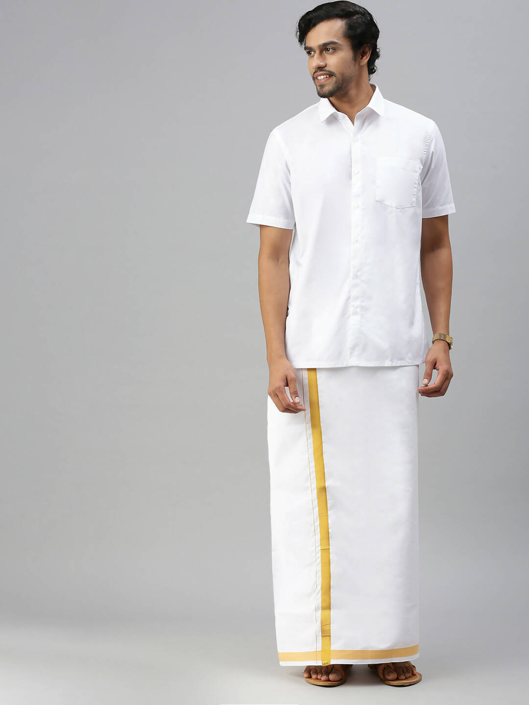 Ramraj Cotton Mens Half Sleeve Formal Poly Cotton White Shirt