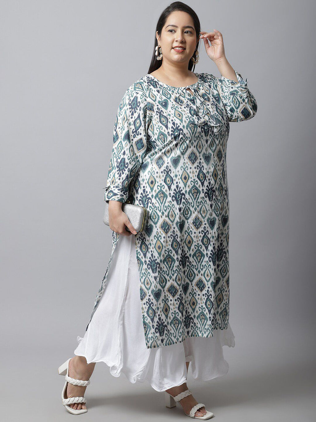 TAG 7 Women White Plus Size Flared Ethnic Palazzos