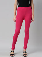 Souchii Magenta Pink Solid Churidar-Length Slim-Fit Leggings - Distacart