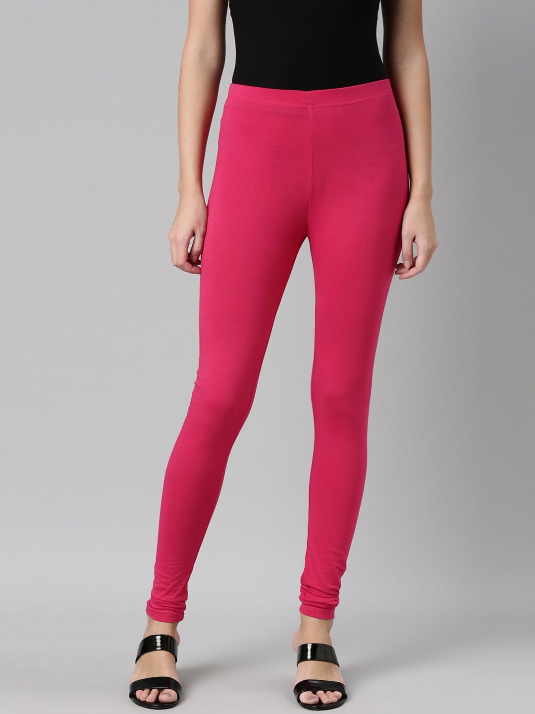 Souchii Magenta Pink Solid Churidar-Length Slim-Fit Leggings - Distacart