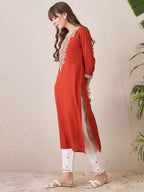 Indo Era Floral Yoke Design Thread Work Cotton Straight Kurta - Distacart