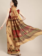 Saree Mall Saree Mall Creamy Mustard and Red Art Silk Saree