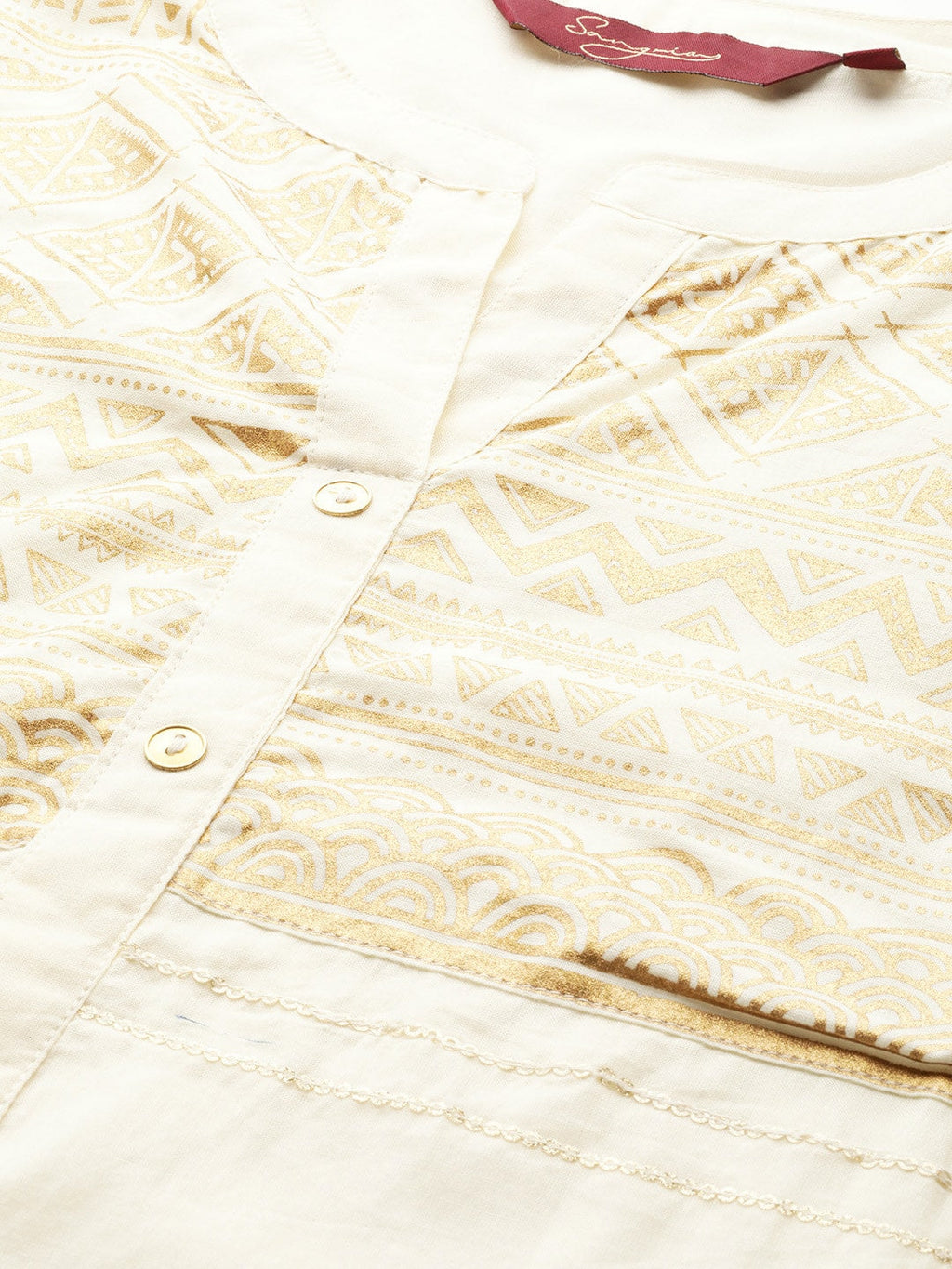 Sangria Women Off-White & Golden Yoke Design Kurta with Trousers