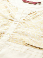 Sangria Women Off-White & Golden Yoke Design Kurta with Trousers