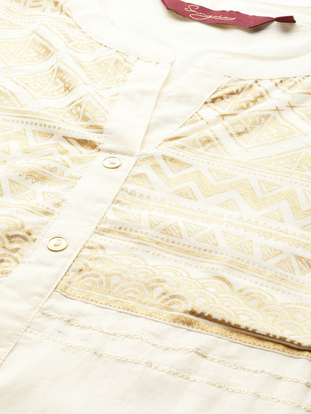 Sangria Women Off-White & Golden Yoke Design Kurta with Trousers