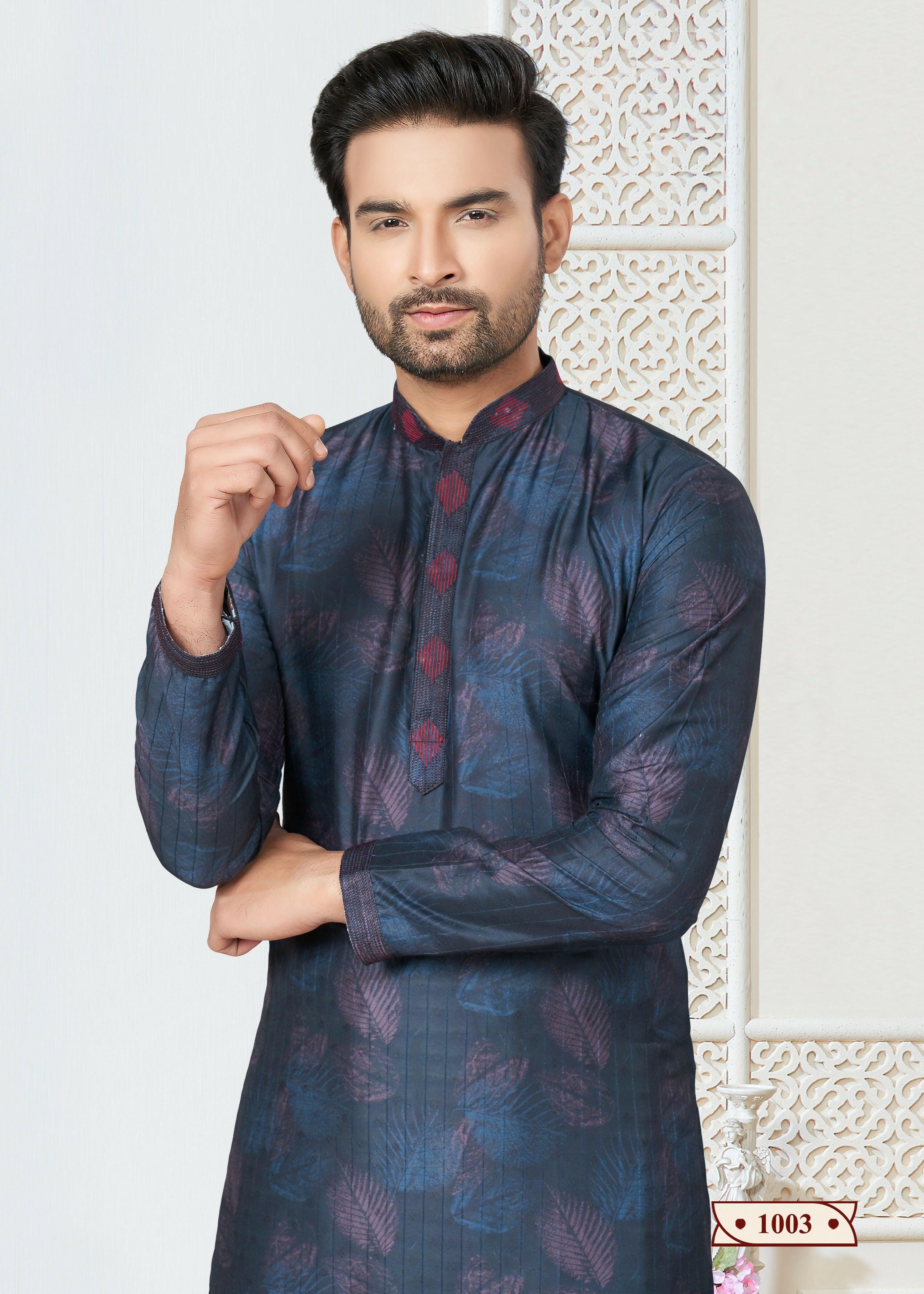 Joban Fashion Men's blue Cotton printed Kurta Pyjama set