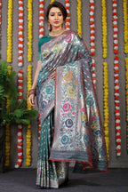 Jyoti Fashion Women's Bottle Green Banarasi Silk Zari Woven Saree with Blouse