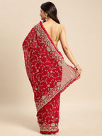 kasee Floral Zari Pure Georgette Saree - Distacart