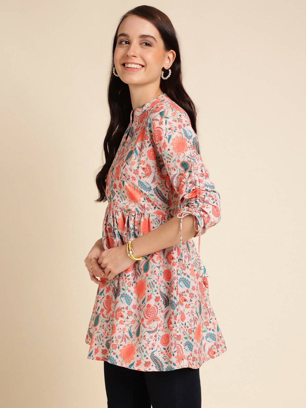 Orange Poly Rayon Digital Printed A-line Top - Tarini