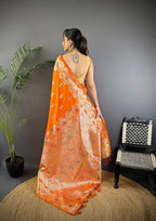 Joban Fashion Meenakari Orange Woven Soft Silk Saree - Distacart