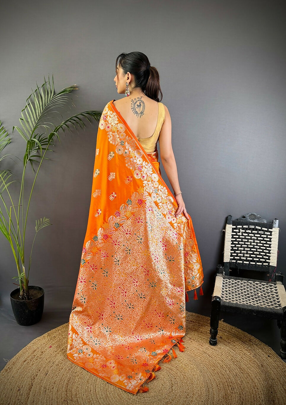 Joban Fashion Meenakari Orange Woven Soft Silk Saree - Distacart