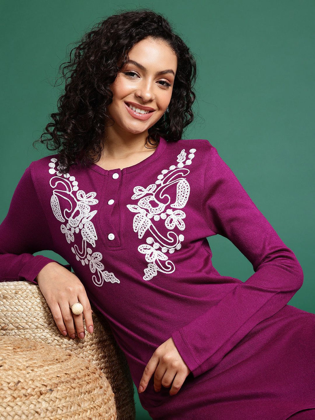 Sangria Paisley Embroidered Thread Work Kurta with Trouser