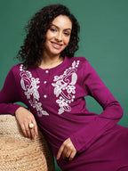 Sangria Paisley Embroidered Thread Work Kurta with Trouser