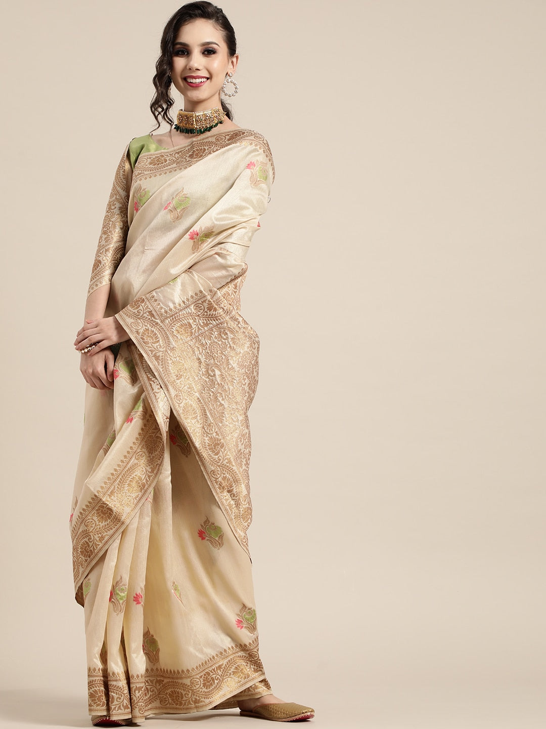 Saree Mall Ethnic Motifs Silk Blend Saree with Woven Design border