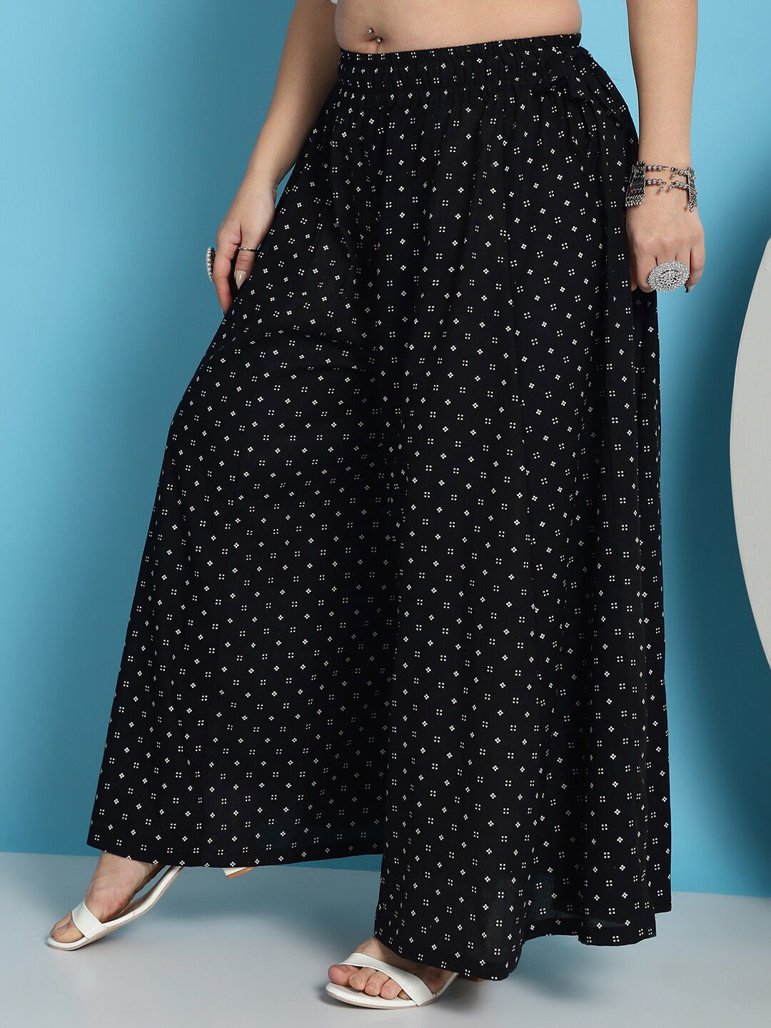 TAG 7 Floral Printed Flared Pure Cotton Palazzos