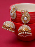 Anikas Creation Off-White & Gold-Polished Contemporary Jhumkas