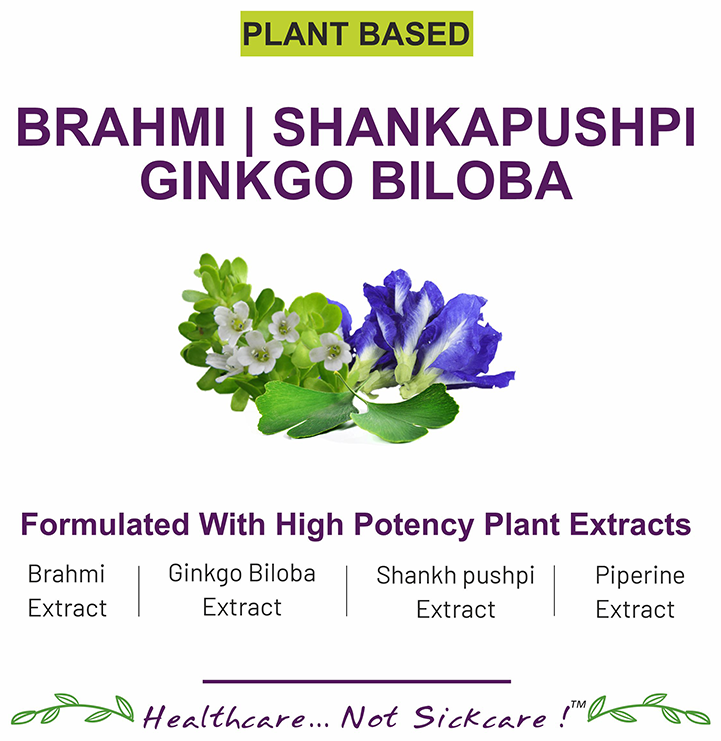 Bliss Welness Brain Health Brahmi + Shankapushpi Ginkgo Biloba Veg Tablet