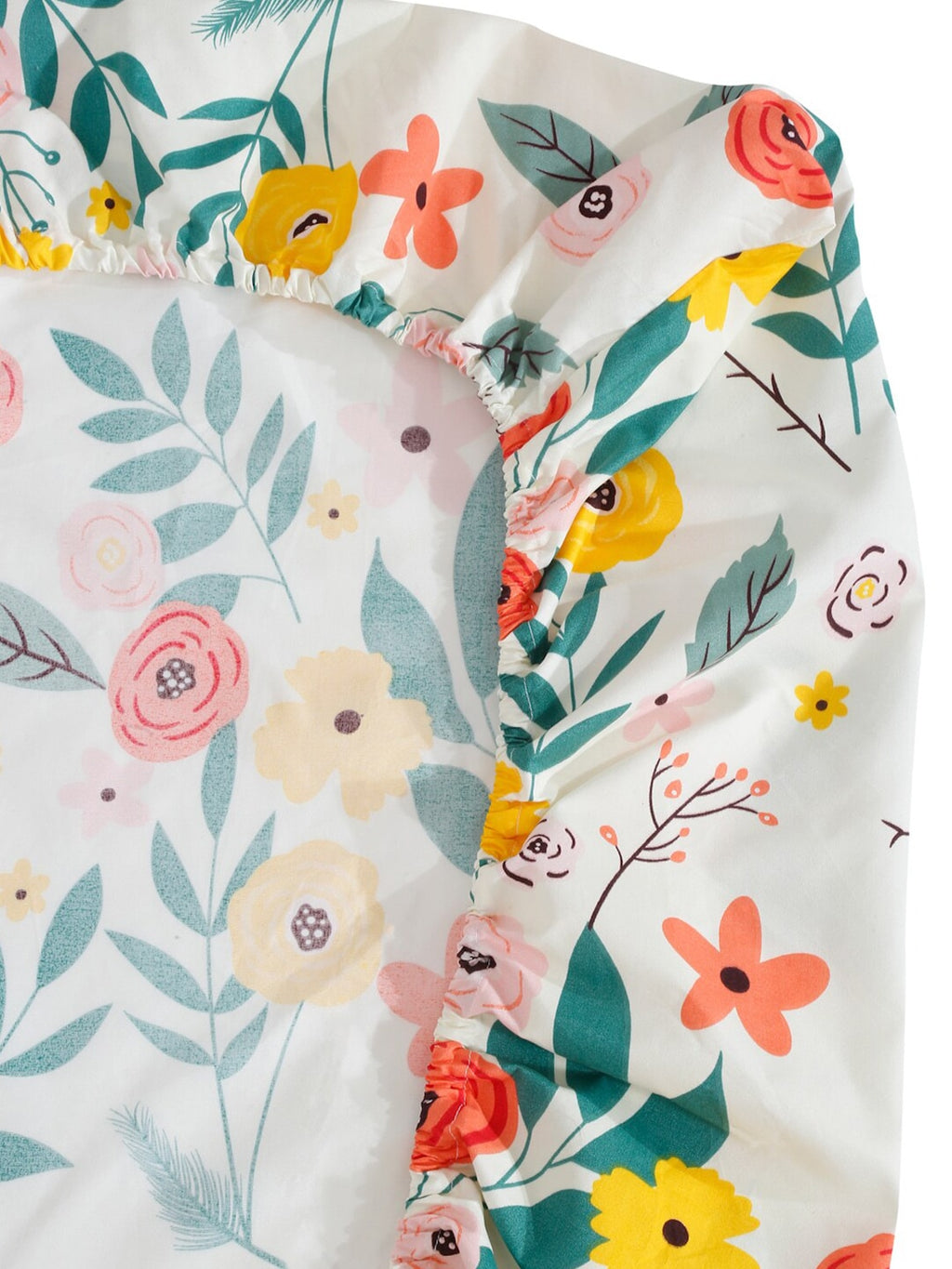 KLOTTHE White & Grey Floral Print 300 TC Fitted Double King Bedsheet With 2 Pillow Covers - Distacart