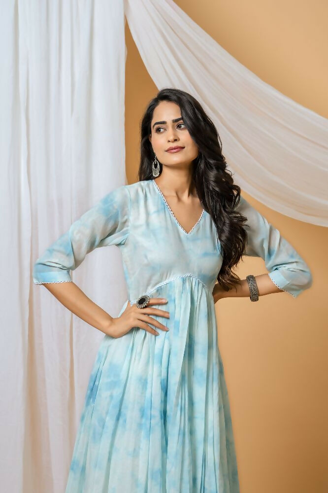 Joban Fashion Blue Tie & Dye Kurta Pant Set - Distacart