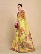 Sangria Floral Printed Embroidered Organza Saree - Distacart