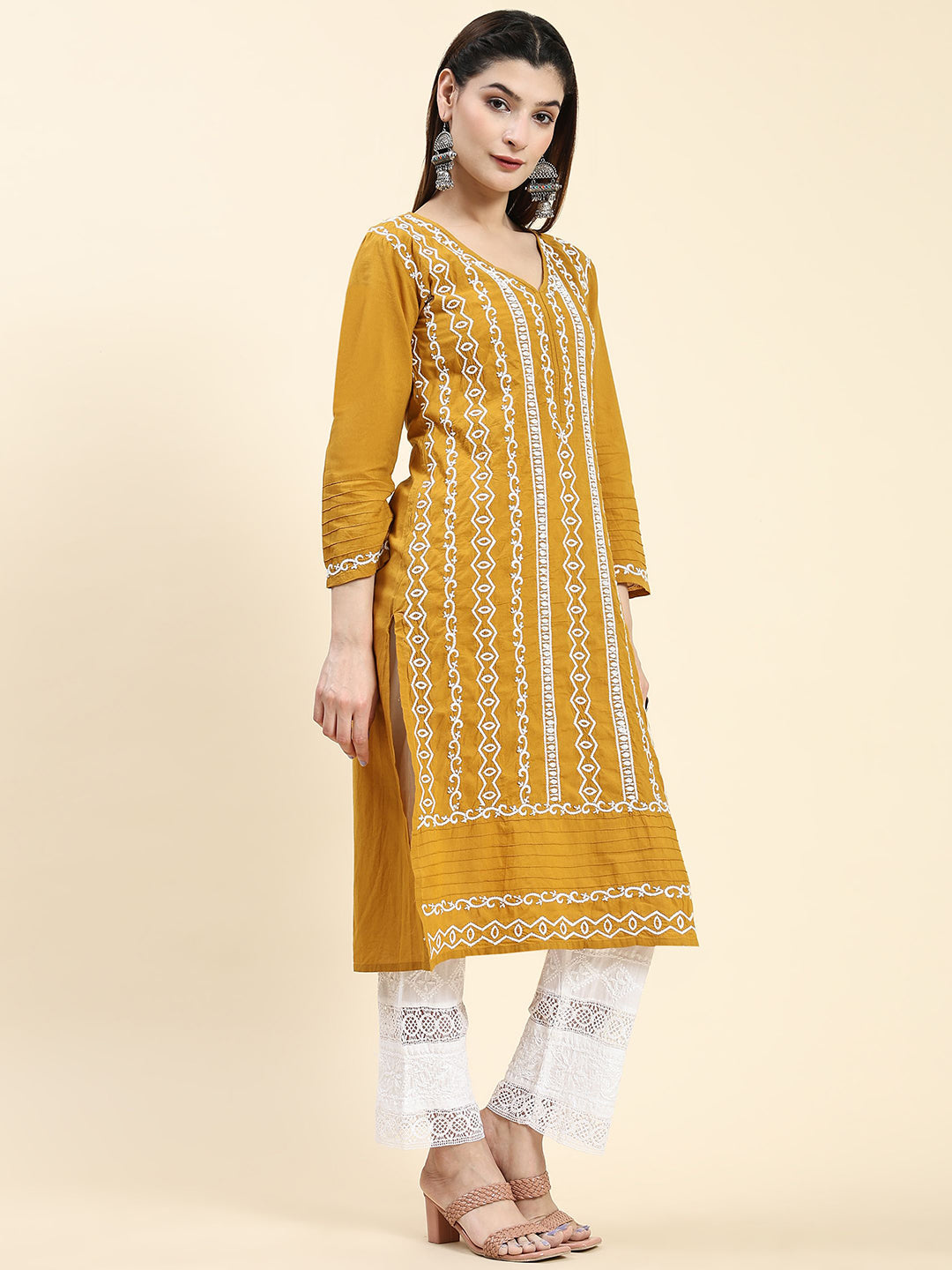 HOUSE OF KARI Ethnic Motifs Embroidered Chikankari Cotton Kurta