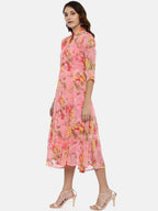 Souchii Women Pink Floral Printed A-Line Dress - Distacart