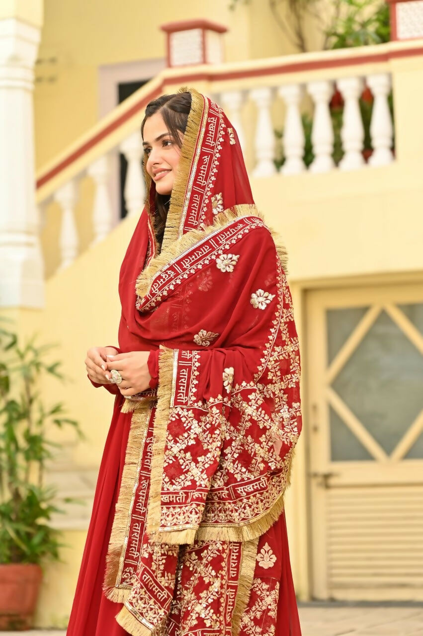 Teeya Creation Red Color Faux Georgette Wedding Wear Embroidery Work Long Gown - Distacart