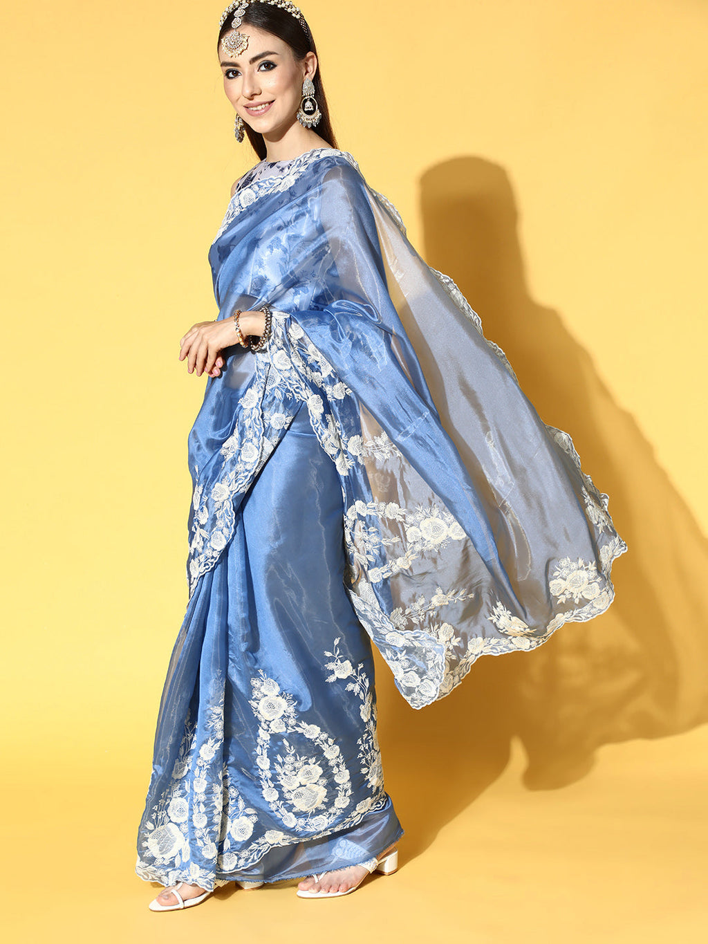 Saree Mall Floral Saree with Embroidered Border - Distacart