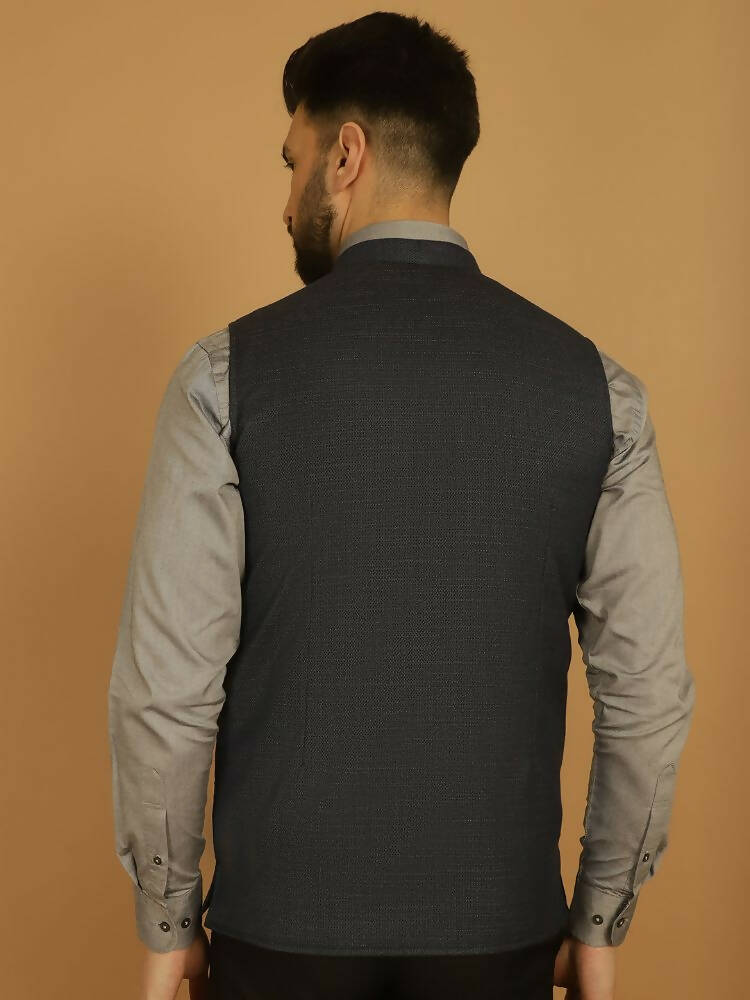 Even Apparels Nehru Jacket With Welt Pockets - Blue