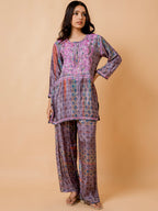 HOUSE OF KARI Floral Embroidered Regular Chikankari Straight Kurta with Palazzos